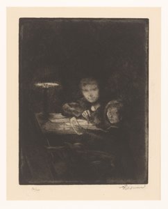 Børn tegner i tusmørket af Albert Besnard (signed by artist)