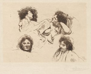 Four Heads of Women: Undersøgelse til "The Happy Island" af Albert Besnard