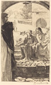 Pierre kopierer jomfruen fra portalen til kirken Marly af Albert Besnard