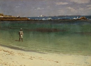 West Indies Coast Scene, ca. 1880-93 (olie på papir monteret på fiberplade) af Albert Bierstadt