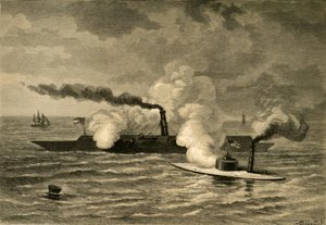 Overvågerens angreb på Merrimack, 1878. af Albert Bobbett