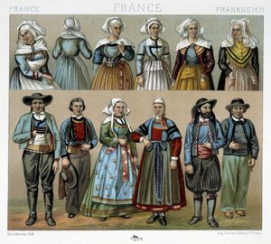 Bretonske kostumer fra det 19. århundrede - i "" Den gamle og historiske kostume"" af Racinet af Albert Charles August Racinet