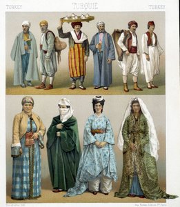 Tyrkiske kostumer fra det 19. århundrede. Illustration i "Le costume historique"" af Racinet