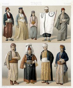 Tyrkiske kostumer fra det 19. århundrede. Illustration i "Le costume historique"" af Racinet