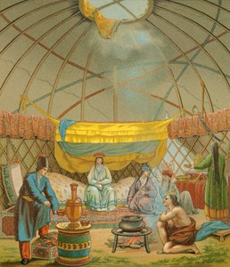A Kalmyk, a Kalmuk Telt, Illustration fra The Complete Costume History af Racinet Auguste af Albert Charles August Racinet