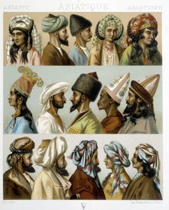 Asiatiske frisurer - i "" Det historiske kostume"" af Racinet, slutningen af det 19. århundrede af Albert Charles August Racinet