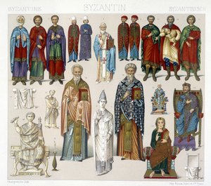 Byzantinske kostumer. Illustration i "Det historiske kostume" af Racinet af Albert Charles August Racinet