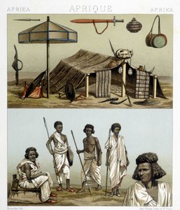Lejr og traditionelt tøj fra Nubien. Illustration i "" Le costume historique"" af Racinet af Albert Charles August Racinet