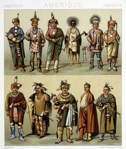 Rød Fyrredragt. Illustration i ""Det historiske kostume""" af Racinet af Albert Charles August Racinet