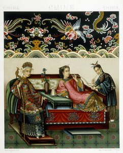 Kostume af den kinesiske impress. Kromolitografisk plade - i "" Le costume historique"" af Racinet af Albert Charles August Racinet
