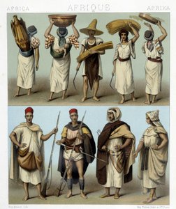 Kostumer fra Algeriet og Tunesien. Illustration i "Le costume historique"" af Racinet af Albert Charles August Racinet