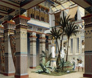 Egyptisk palads i ""Det historiske kostume"" af Racquet 1888 af Albert Charles August Racinet