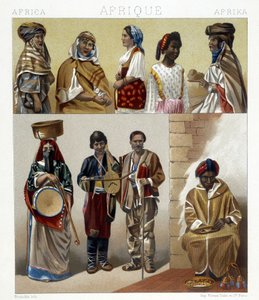 Egyptiske kostumer. Illustration i "Det historiske kostume" af Racinet af Albert Charles August Racinet