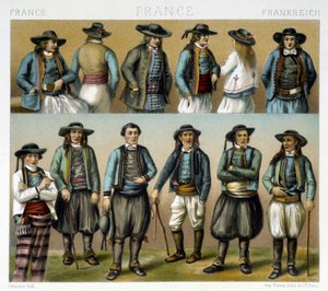 Herredragter fra Finistère i det 19. århundrede - i ""Le costume ancien et historique"" af Racinet af Albert Charles August Racinet