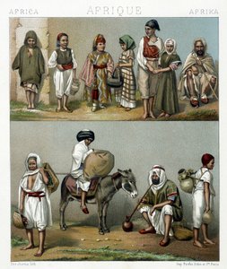 Populære kostumer fra Algeriet og Tunesien. Illustration i "" Le costume historique"" af Racinet af Albert Charles August Racinet