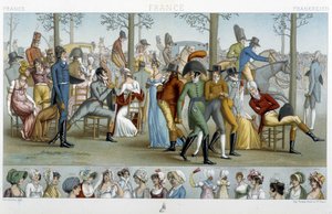 De borgerlige går til Longchamp, deb. 1800-tallet - i "" Le costume historique"" af Racinet af Albert Charles August Racinet