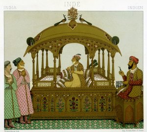 Mughal-kejsernes trone. Kromolitografisk plade - i "" Le costume historique"" af Racinet af Albert Charles August Racinet