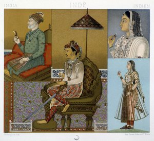 Traditionelle Mugoler og Maharajah kostumer i Indien - i "" Det historiske kostume"" af Racinet af Albert Charles August Racinet