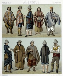 Traditionelle kostumer fra Chile. Illustration i "Det historiske kostume" af Racinet