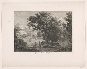 Udsigt over søen ved Villa Borghese Lago ved Villa Borghese (titel på objekt) Malay Radirte Prospekte aus Italien (serietitel)