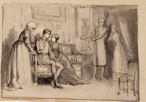 Kaptajnens hjemkomst, kompositionsstudie. Illustrationer til »Julqvällen« (Juleaften) af J. L. Runeberg af Albert Edelfelt