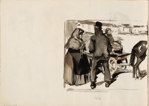 Hestetrukne vogne, tre personer af Albert Edelfelt