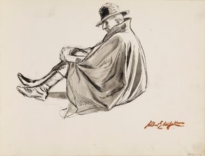 Siddende mand i kappe af Albert Edelfelt