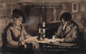 Julien Alden Weir og Albert Edelfelt i deres atelier på Rue du Pont de Lodi 5, Paris af Albert Edelfelt