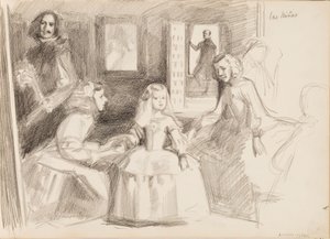 Las Meninas, sketch after Diego Velázquez af Albert Edelfelt