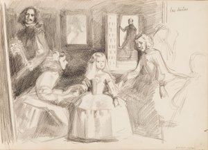 Las Meninas, sketch after Diego Velázquez af Albert Edelfelt