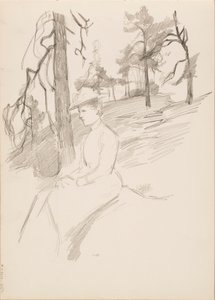 Landskabsskitse, kvinde i forgrunden af Albert Edelfelt
