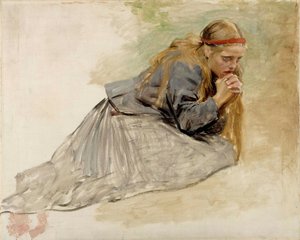 Maria Magdalena på knæ, studietil Kristus og Maria Magdalena af Albert Edelfelt