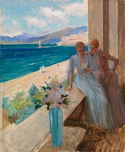 Kunstnerens kone og Emilia von Etter på en altan i Cannes af Albert Edelfelt