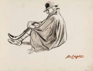 Siddende mand i kappe af Albert Edelfelt