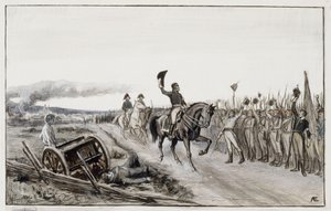 Von Döbeln hilser på sine tropper fra digtet nummer femten, »Stolt« (originaltegning til »Fændrik Ståls eventyr«) af Albert Edelfelt