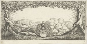 Cartouche med landskab af Albert Flamen