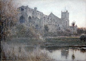 Christchurch, Hampshire (akvarel med pen og blæk på papir) af Albert Goodwin