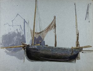 Fiskerbåd 57BX (akvarel og kropsfarve på tonet papir) af Albert Goodwin