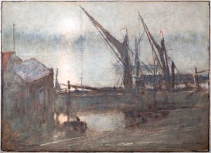 Tåge på floden, Cheyney Walk, Chelsea af Albert Goodwin