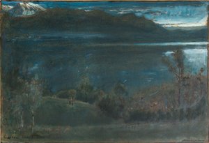 Gossau, Lucerne-søen (olie og akvarel med blæk og farvelægning på papir på karton) af Albert Goodwin