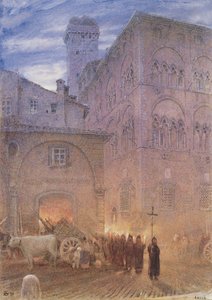 Lucca; Toscana; religiøs procession; vogn; ko; af Albert Goodwin