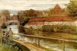 Old Walls, Winchester (olie på lærred) af Albert Goodwin
