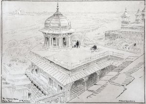 Jasmintårnet, Agra Fort  Taj Mahal (tegning) af Albert Goodwin