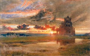 Whitby - The Abbey of St Hilda (blyant og akvarel på papir (indsat på kort))