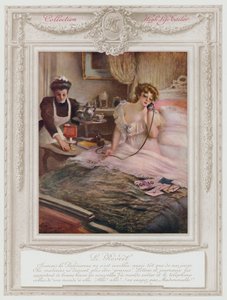 Belle Epoque Paris, moderigtig dame vågner op (farve litho) af Albert Guillaume