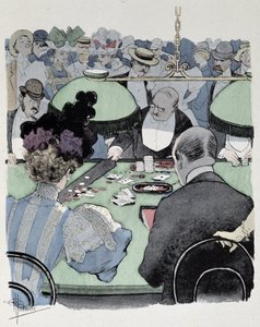 Par ved et spillebord - tegning af Guillaume, slutningen af det 19. århundrede af Albert Guillaume