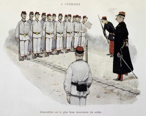 I øvelsen: immobilisering er soldatens smukkeste bevægelse - Armeen set af Albert Guillaume (1873-1942), omkring 1900 af Albert Guillaume