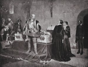 Hertug Charles fornærmer liget af sin fjende Fleming (litografi) af Albert Gustaf Aristides (after) Edelfelt