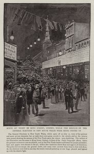 Scene om natten i King Street, Sydney, mens resultaterne af parlamentsvalget i New South Wales blev offentliggjort af Albert Henry Fullwood