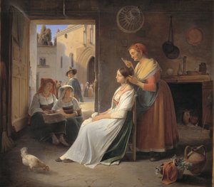 En ung italiensk kvinde bliver udsmykket af sin mor